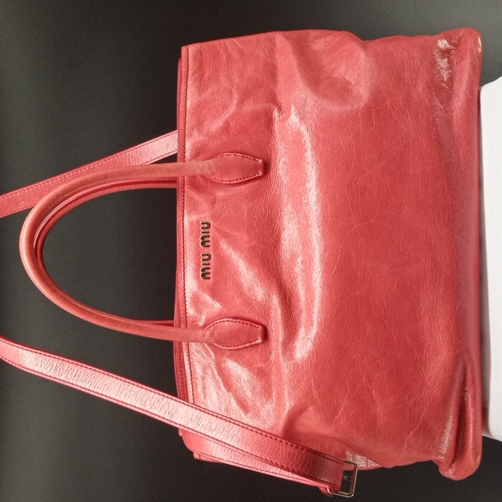 AUTHENTIC VITELLO CALF LEATHER MIU MIU 2 WAY HANDBAG IN "ROSA"